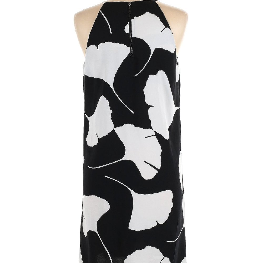 Alfani Petite Women's Halter Strap Black & White Large Leaf Dress | Size 2P
